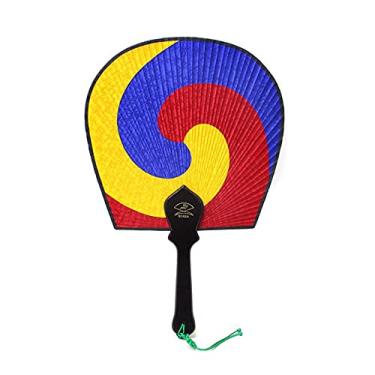 Imagem de Parkssisangbang Leque de mão de seda redondo de linha tradicional coreana Taegeuk médio 1+1 peça com presente Norigae de 33 cm