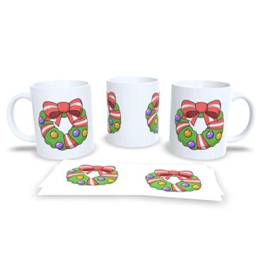 Imagem de Caneca Natalina com Desenhos de Árvore de Natal, Papai Noel e Rena, Porcelana Branca, Decoração Festiva (14)