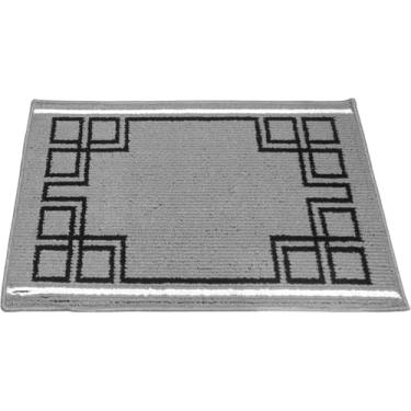 Imagem de Tapete de entrada antiderrapante com padrão de moldura linear, cozinha doméstica, tapete confortável, 2 tons de cor 43 x 71 cm (cinza)