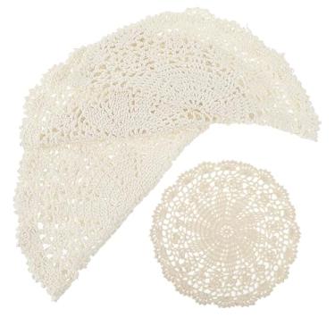 Imagem de 4 peças de toalhas de crochê, toalhas bege de 25,4 cm para mesas, rendas para móveis, porta-copos de mesa rústicos redondos feitos à mão para decoração de cozinha, sala de jantar, festa