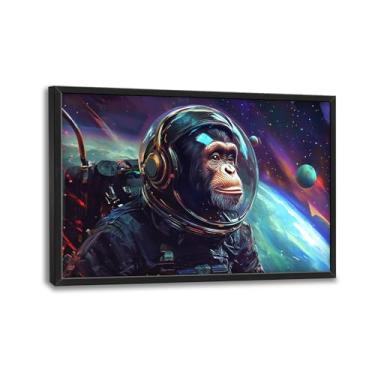Imagem de Arte de parede emoldurada de astronauta macaco grande, decoração de parede de chimpanzé grande para sala de estar, pintura em tela do espaço sideral, imagens de arte moderna para sala de estar, quarto