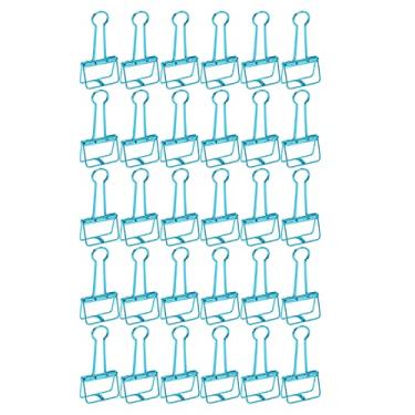 Imagem de Clipes de pasta forte força de fixação cauda oca metal mini clipes de papel grampos de papel para documentos de escritório material escolar em casa 30 peças 51mm (Azul)