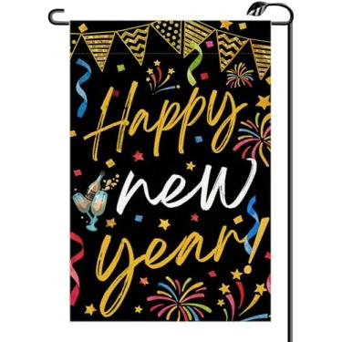 Imagem de Feliz Ano Novo Bandeira de Jardim 30,5 x 45,7 cm Vertical Dupla Face Inverno Fogos de Artifício Celebração Pequenas Bandeiras Casa de Fazenda Decoração Externa para Quintal XN05