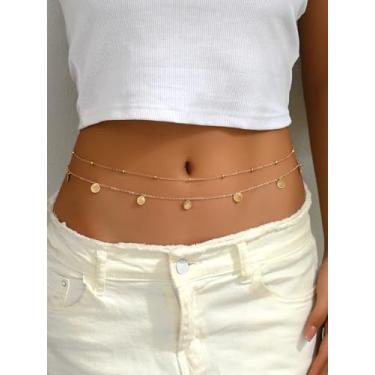 Imagem de Corrente de barriga de liga de ouro para mulheres, corrente de corpo de praia, corrente de quadril em camadas delicadas, acessório de cintura de biquíni de verão ajustável