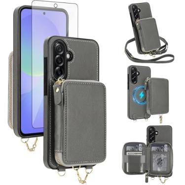 Imagem de Capa de telefone para Samsung Galaxy A36 5G carteira com zíper capa de bolsa e protetor de tela transversal alça de cordão 2 em 1 magnético destacável bloqueio RFID Flip A 36 36A LTE SM-A366U mulheres