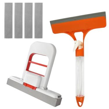 Imagem de Espanador portátil portátil, mini esponja de limpeza portátil, esfregão de mesa dobrável, rodo 3 em 1 com uma mão (laranja)