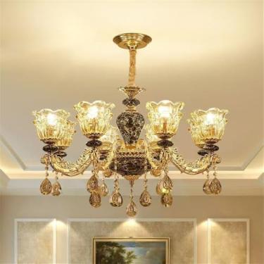 Imagem de Lustre de cristal de luxo europeu com LED, estilo americano, ideal para sala de estar, restaurante, quarto, casa de campo, hotel, loja de roupas, salão de beleza ou café (8 lâmpadas de altur