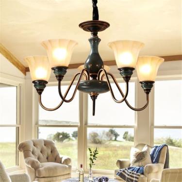 Imagem de Lustre de luxo europeu para sala de estar, estilo retrô americano, em cerâmica, para restaurante, quarto, escritório, hotel, casa de campo ou café, com 5 lâmpadas LED.