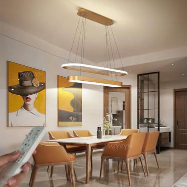 Imagem de Luminária pendente LED dimerizável de 75 cm de comprimento, oval, para mesa de jantar, sala de jantar, 45 W, design geométrico duplo em acrílico, lustre para ilha de cozinha, altura ajustáve