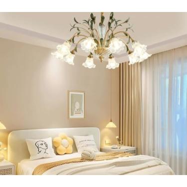 Imagem de Luminária pendente rústica de ferro estilo francês americano - Padrões florais criativos, ideal para decoração de sala de estar e quarto (10 lâmpadas)