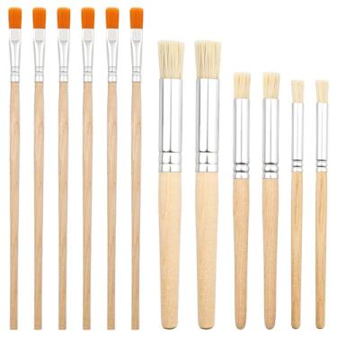 Imagem de Pincéis de estêncil de madeira, 6 peças de pincéis de estêncil de madeira natural marrom claro, pincéis de cerdas naturais para pintura, fabricação de cartões, faça você mesmo, artesanato, pintura em