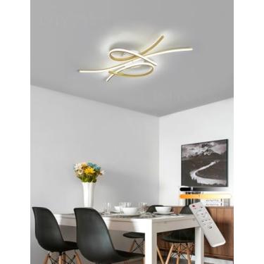Imagem de Luminária de teto LED moderna para sala de estar, com brilho regulável de 10% a 100%, temperatura de cor 3000K/4500K/6500K, controle remoto, ideal para cozinha, sala de estar, escritório, qu
