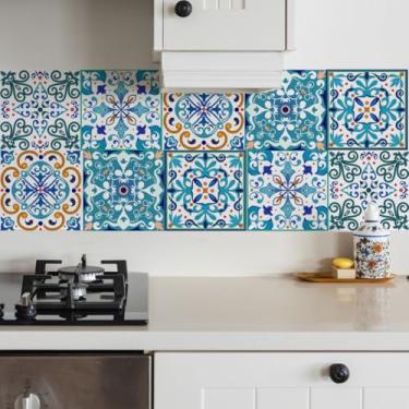 Imagem de RUANSTEC Azulejo de parede com 10 folhas, azulejo autoadesivo para cozinha, quarto, sala de estar, apartamento, hotel e casa de aluguel (19 x 19 cm/lençol)