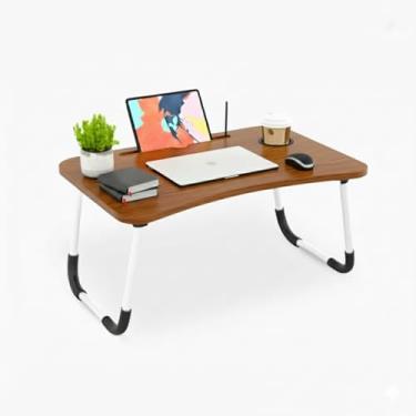 Imagem de Mesa de Colo Portátil Dobrável, Suporte Multiuso em Plástico e Metal, Marrom, 60x40x27cm, com Suporte para Copos e Tablet, para Trabalho, Estudo e Refeições (Marrom)