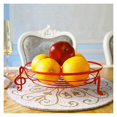 Imagem de FHSRAEIP Suporte de frutas, cesta de frutas, ferro nórdico, pequeno, prato de lanche, multifuncional, redondo, decorativo, armazenamento, ralo de cesta, prato de frutas/pratos vermelhos