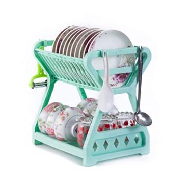 Imagem de BSNANCA Organizador de bancada de cozinha, escorredor de pratos de plástico, escorredor de pratos com suporte de talheres, escorredor de pratos para suporte de utensílios de drenagem de bancada de