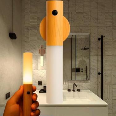 Imagem de Luzes LED com sensor de movimento automático, 1 arandela, operado por bateria, recarregável, portátil, magnético, rotação de 360°, sem fio, para cabeceira da Cama -Leo Top Store