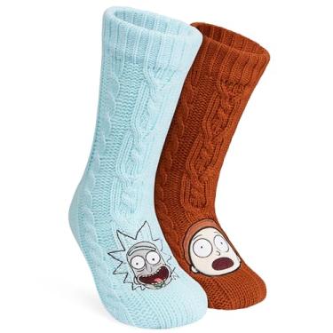 Imagem de RICK AND MORTY Meias fofas para homens, adolescentes, macias e quentes, com almofadas antiderrapantes, tamanho único, presentes masculinos, Ferrugem/azul, Tamanho Único