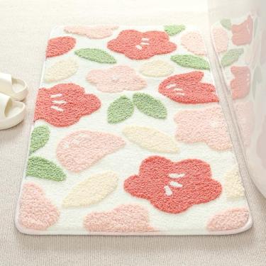 Imagem de Molesun Tapete de banho floral, tapete de banheiro antiderrapante macio tapete de microfibra bonito tapete de banho para crianças, tapetes grossos e felpudos absorventes de água para quarto, cozinha