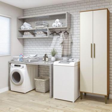 Imagem de Lavanderia Modulada Recife 2 Pts 5 Prateleiras Kaiki Móveis Nature Com Off White
