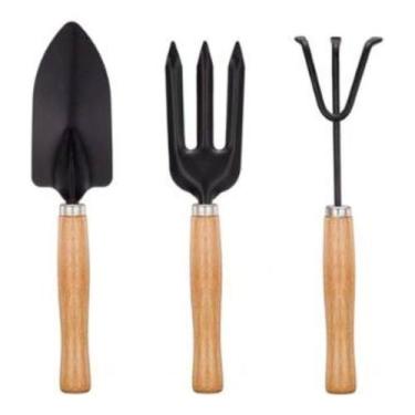 Imagem de Kit Ferramentas Jardinagem Metal Com Cabo Madeira 3pcs - Cosy