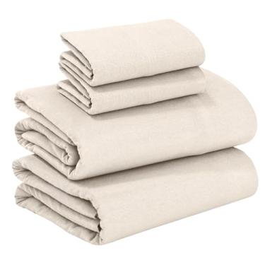 Imagem de Lençóis RUVANTI de flanela 100% algodão tamanho casal – 4 peças quentes, macias e respiráveis, bolsos profundos, jogo de cama confortável para todas as estações – Areia