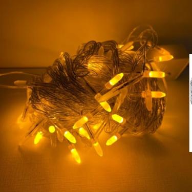 Imagem de Cordão de Luz LED, 100 Lâmpadas, 10 Metros, 8 Funções de Pisca, Fio Cristal, Branco Quente, Uso Interno, 127V