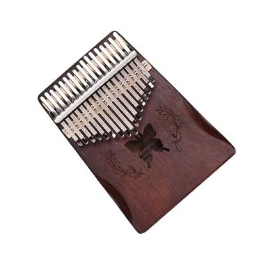Imagem de Piano de polegar de 17 tons para iniciantes portátil kalimba folheado mogno piano com acessórios