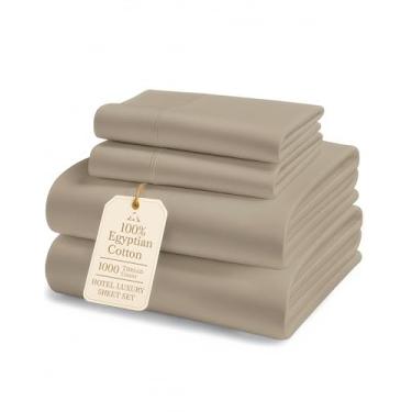 Imagem de Jogo de lençol King 100% algodão egípcio – 1000 fios de cetim natural refrescante e respirável, algodão autêntico de fibra longa para suavidade duradoura, ajuste confortável com bolso profundo de 38