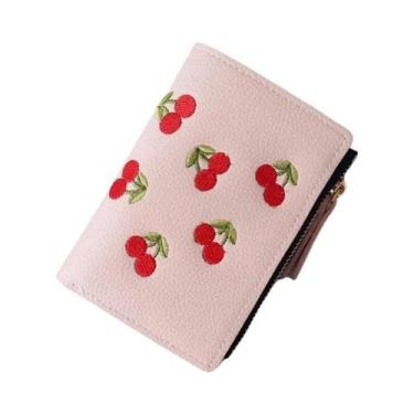 Imagem de Carteira Pequena Vertical Feminina Com Bordado De Cereja E Zíper Simpl