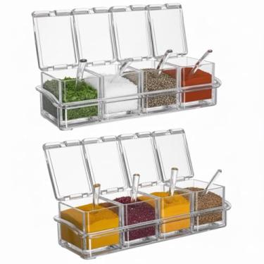 Imagem de Kit 2 Organizadores Acrílicos com 8 Potes Porta Temperos e 8 Colheres | Potes com Tampa Acoplada e Abertura para Colher | Ideal para Condimentos, Cozinha e Kit Gin