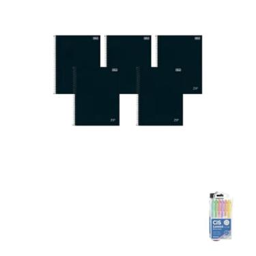 Imagem de Kit Caderno Universitário Zip Preto 1M 80F Tilibra + Caneta Esferográfica 0.7mm + Marca Texto Pastel com 6 Cores