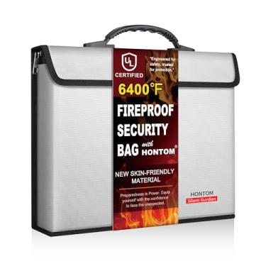 Imagem de Hontom Bolsa de documentos à prova de fogo com 2 bolsos, material atualizado de 3,537.8 °C Bolsa de dinheiro à prova de fogo com tampa, bolsa de armazenamento seguro para viagem para casa e incêndio