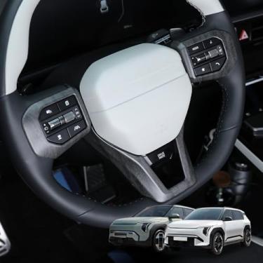 Imagem de Cnaurda Capa de moldura de volante de carro ABS, capa de painel de botão de volante, proteção interna da moldura de direção compatível com acessórios Kia EV3 GT-line 2024-2025 (GT-Wood)