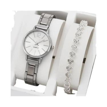 Imagem de 2 pçs/set 1pc relógio de quartzo minimalista redondo feminino + 1pc pu