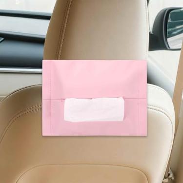 Imagem de HARFINGTON Porta-lenços para carro, imitação de PVC, couro Napa, caixa de lenços de papel premium para carro, caixa de guardanapo, suporte de guardanapo para acessórios interiores de veículos, rosa