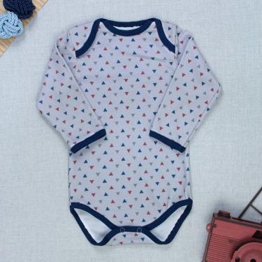 Imagem de Body Bebê Cinza Manga Longa Minimalista- Estampa Triângulos Moderno