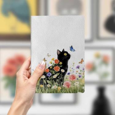 Imagem de Caderno de couro de gato, caderno A5 para anotações de escritório, agenda de 21 x 14,7 cm, agenda de viagem, presente para amantes de gatos, 18 anos