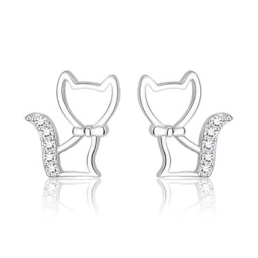 Imagem de Brincos pequenos de gato vazados bonitos e simples para mulheres, moda minimalista, zircônia cúbica, gatinho, animal de estimação, delicado, cartilagem, piercing de orelha, joias, aniversário, Natal