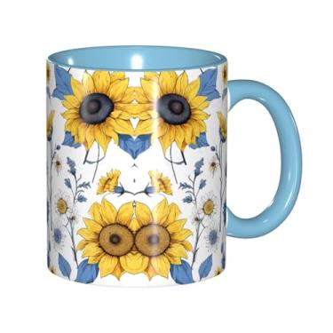 Imagem de Zeraoke Canecas de café criativas com estampa de girassóis, personalizadas, presente para a família, tamanho de 325 ml, unissex