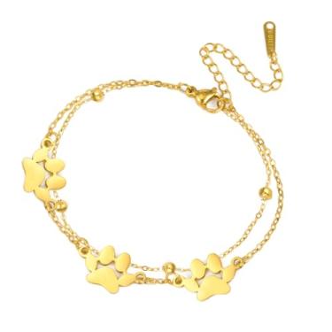 Imagem de Pulseira polida com estampa de pata para mulheres e homens, corrente de elos simples em camadas de aço inoxidável, pingente ajustável, tornozeleira moderna, joias comemorativas, presentes para animais