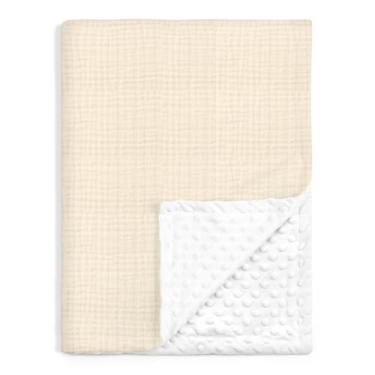 Imagem de Cobertores de bebê para meninos e meninas, cobertores macios com musselina e lã pontilhada nas costas 76 x 101 cm, colcha de cama para recém-nascidos, bebês e crianças pequenas (bege)