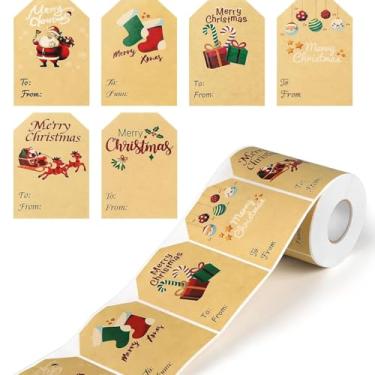 Imagem de 500 etiquetas de etiquetas, adesivos de presente Kraft, etiquetas autoadesivas de Natal para caixas de presente (60 x 80 mm, 6 designs)
