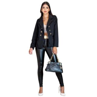 Imagem de Blazer Colorido Feminino Alfaiataria Com Botões Dourado Acinturado Man