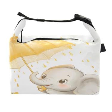 Imagem de STAYTOP Linda lancheira de elefante segurando um guarda-chuva com fivela de alça, lancheira isolada para meninos e meninas, lancheira térmica para trabalho escolar