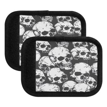 Imagem de Qilmy Envoltório de alça de bagagem de caveira fofa, pacote com 2 identificadores de bagagem, identificadores de bagagem, capa para carrinho de bebê, mala de viagem, acessórios de viagem de avião1301