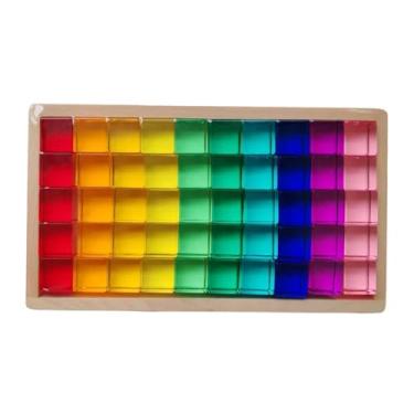 Imagem de Esquirla Cubos de Construção Arco-Íris GEM Blocos de Empilhar Brinquedo Sensorial de Treinamento Brinquedo de Empilhar Educativo para Crianças Presente de, 50 Unidades