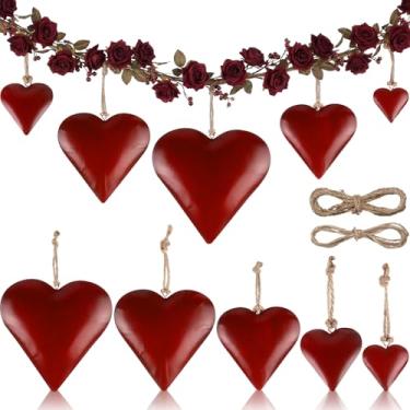 Imagem de Frienda 8 peças de sino de vaca decorativo de coração de metal para uso interno e externo rústico inspirado no tibetano com corda de juta para pendurar em juta para decoração de parede de Natal