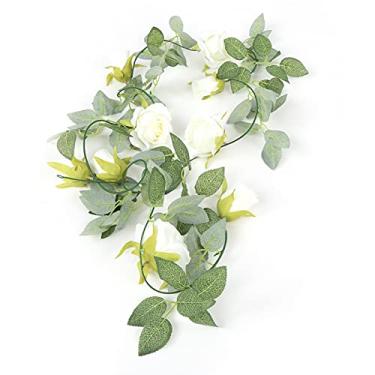 Imagem de AYNEFY Plantação Suspensa de Videira de Rosas, Flores Artificiais, Videiras, Simulação de Guirlanda (Branco)