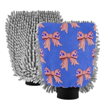 Imagem de STAYTOP Luvas de lavagem de carro estilo bandeira americana, 2 peças, luvas de microfibra de chenille, sem arranhões, panos de esponja de lavagem ultra absorventes para carros, limpeza doméstica - M